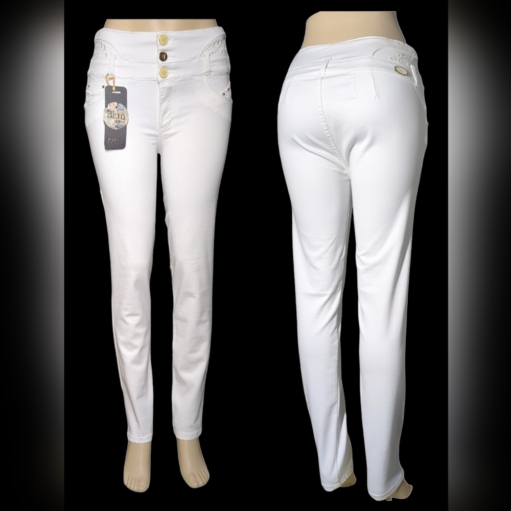 *NEW* Colombian Authentic Skinny Butt Lifter white Embroidery Jeans Size 12